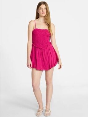 No Boundaries Bright Pink Smocked Tiered Sundress